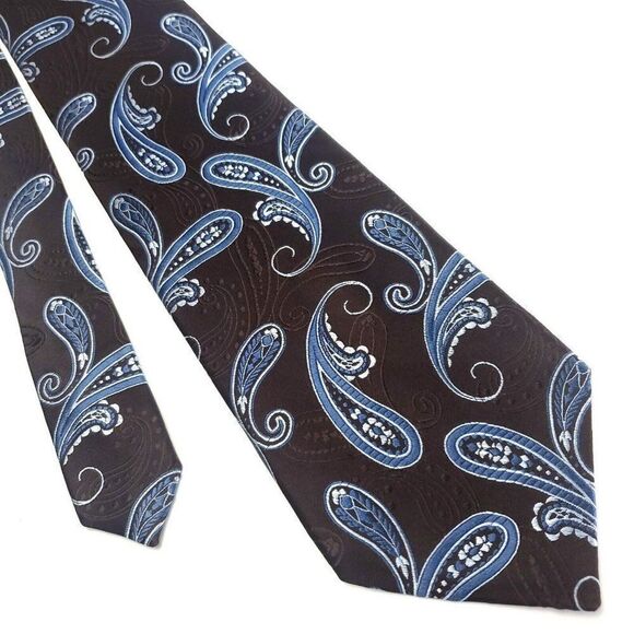 Van‎ Heusen Brown Blue Silk Tie Woven Paisley Wide - Picture 1 of 5